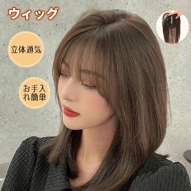 Partial Wigs - 【送料無料】人毛100% 部分ウィッグ 頭頂部カバー 薄毛隠し 白髪隠し 自然な仕上がり 肌色人工頭皮 軽量 通気性 女性用 ヘアピース