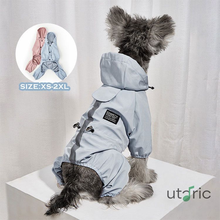 乐天商城 - 【送料無料】犬 レインコート 4本足 犬 カッパ ペット服 小型/中型犬用 防水 防風 帽子付き パーカー ドッグウェア 通気メッシュ リード穴あり ゴム付き 汚れ防止 夜間反射 散歩 お出かけ 雨の日 雨具 梅雨対策