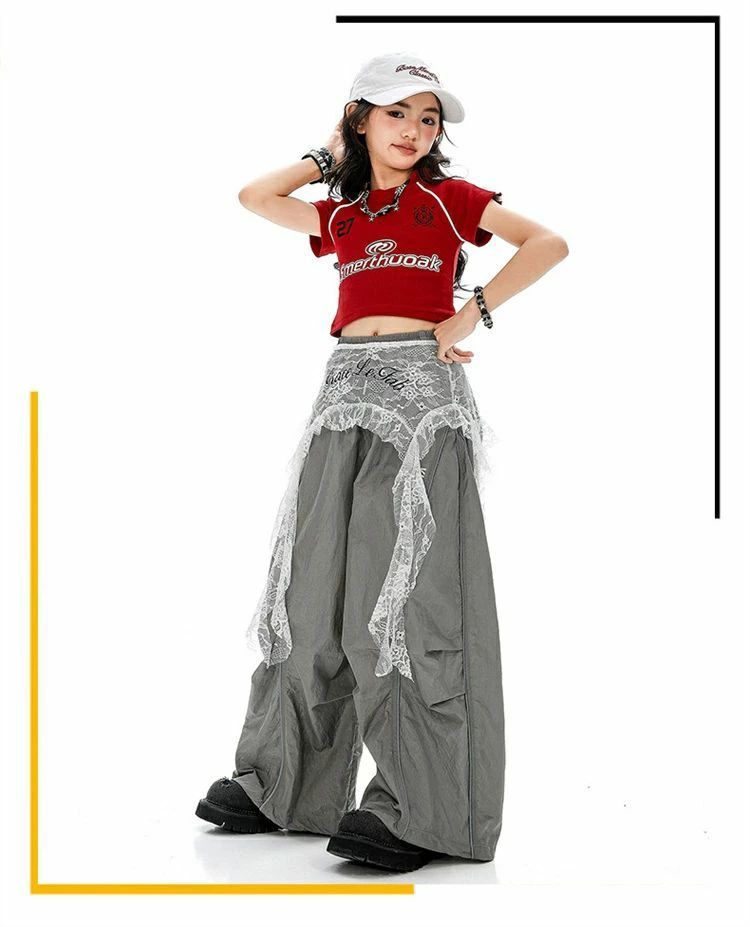 【送料無料】ダンス衣装 Tシャツ 女の子 半袖 赤 パンツ カーゴパンツ ガールズ キ...