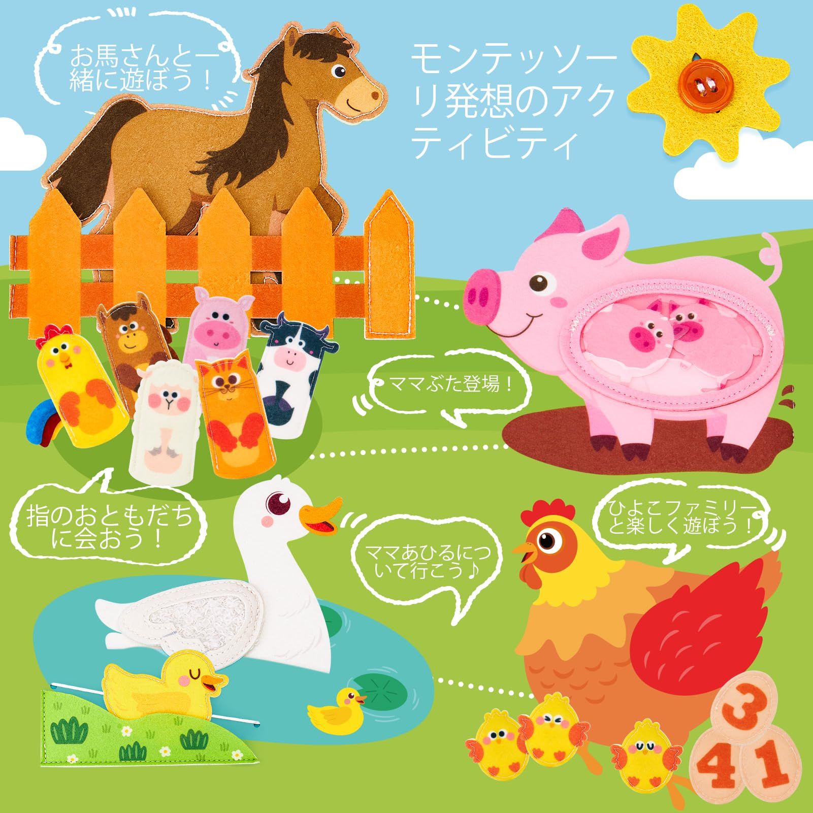 beautivityの【送料無料】モンテッソーリ ブック 1 歳 - アクティビティ ビジーボードインタラクティブブック モンテッソーリ おもちゃ 知育玩具 人気 1 2 3 4 歳の子供用 女の子 男の子 子供の日 誕生日プレゼントギフト｜アングル2