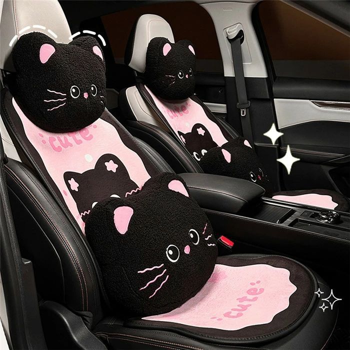 Seat Cover - シートカバー シートマット シートクッション 座席カバー ボア 猫柄 ネコ 車座布団 通気 暖かい 車クッション 車イス 運転席 助手席 前席 後部座席 背マット 全席 車イスカバー 春夏秋冬 ビジネス 高級感 秋 冬 暖かい 可愛い 蒸れ防止 防塵 汚れ防止 組み合わせ 汎用