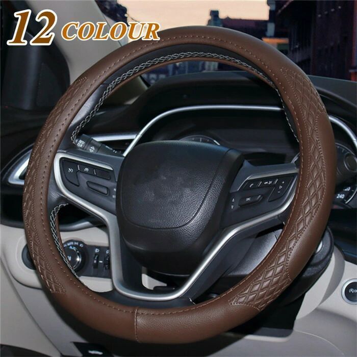 Handle Cover - ハンドルカバー 自動車用 軽自動車 PU 撥水 おしゃれ ステアリングカバー 握りやすい 簡単装着 乗用車 内装用品 カー用品 車 シンプル 38cm 通気 汎用 車用品 父の日