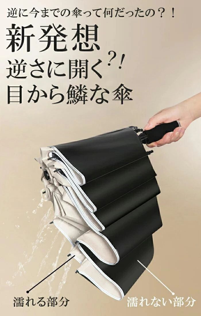 beautivityの逆さ傘 折りたたみ傘 日傘 雨傘 ワンタッチ 折りたたみ 折り畳み傘 逆さ 逆開き 濡れない 晴雨兼用 自動 自動開閉 ボタン 自動で開く 自動で閉じる 遮光 UV 撥水 リフレクター｜アングル2