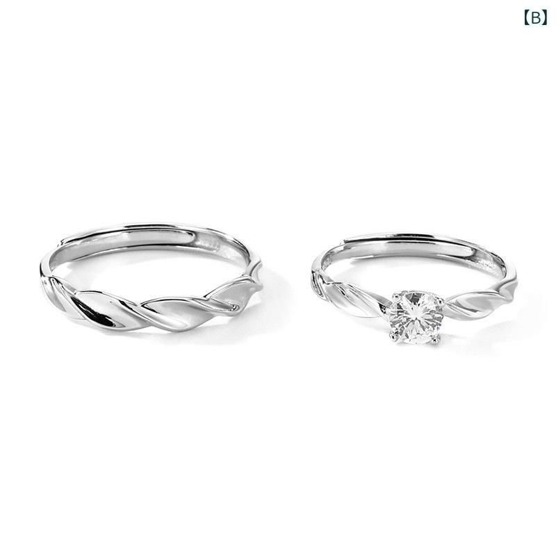 beautivityのペアリング レディース メンズ 指輪 アクセサリー リング オープンリング モビウス ジルコニア シンプル フリーサイズ プレゼント ギフト 贈り物 誕生日 記念日 お揃い カップル ジュエリー シルバー 2個セット｜アングル2