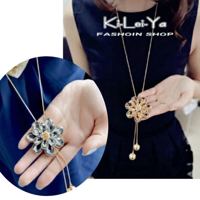 最安値に挑戦【ネコポス便対応】キラキラ ビジュー フラワー ネックレス ギフトプレゼント 激安