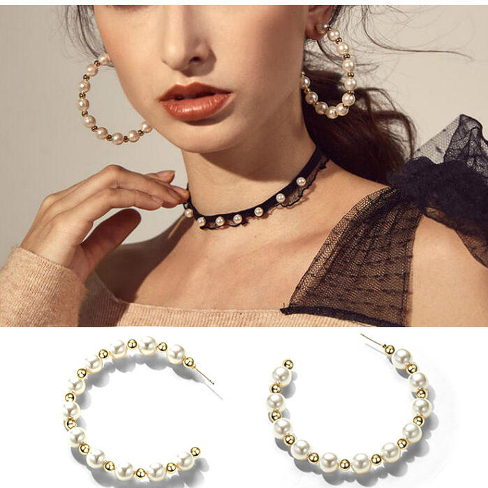 【ネコポス便対応】パールピアス 大きめ フープピアス カワイイ ギフト プレゼント