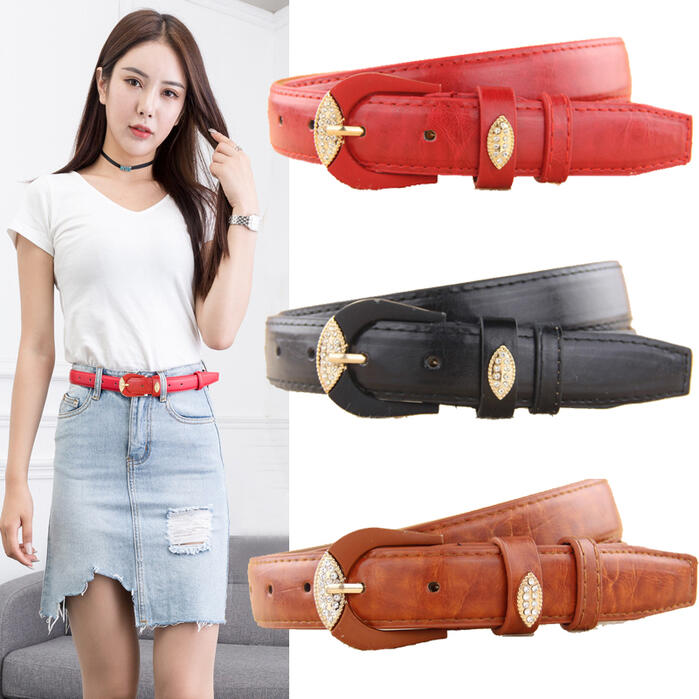 【ネコポス便対応】レディース 細幅 ベルト エレガント ゴールドバックル