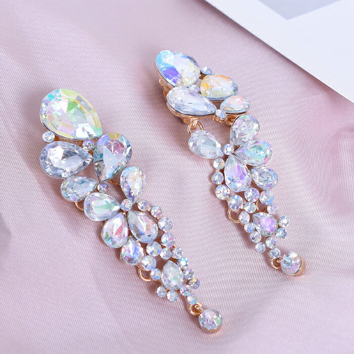 【ネコポス便対応】 レディース クリスタル ウェディング シャンデリイヤリング ゴールド 花嫁 ブライドメイド 結婚式 パーティー クリスマスギフト