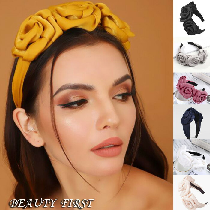 [即納] 立体花カチューシャ ポリエステル レディース カジュアル デイリー カチューシャ ヘアアレンジ ヘッドドレス ヘアアクセサリー デイリー お出かけ 華やか 可愛い フェミニン 黒ブラック ネイビー グレー 黄色イエロー ピンク 白ホワイト 大人