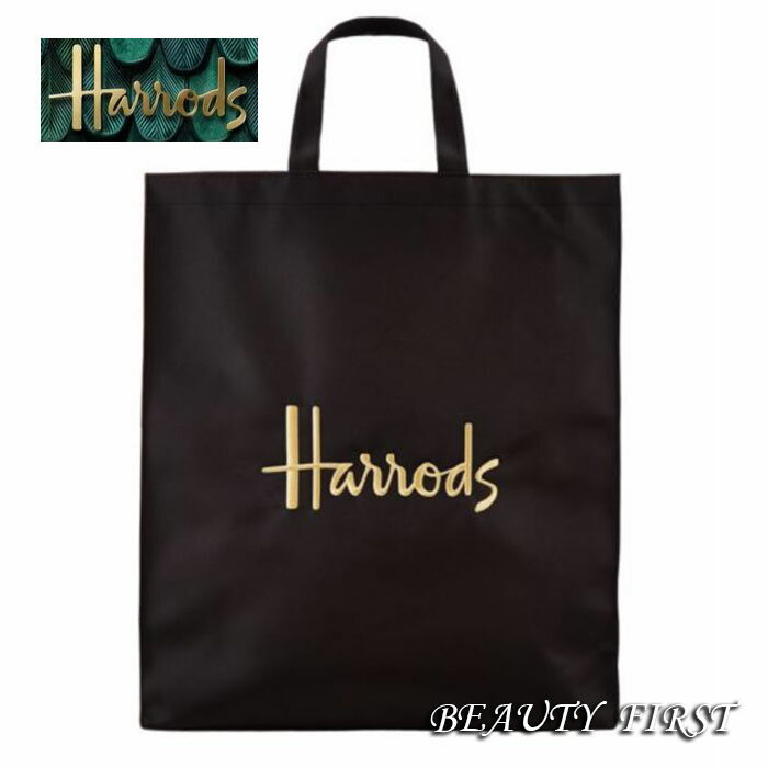 【正規品】 Harrods ハロッズ 大きめロゴ入りシンプルショッパー(M) トートバッグ 鞄 かばん ショッパー 大容量 軽量 撥水 シンプル 黒ブラック サブバッグ 買い物バッグ