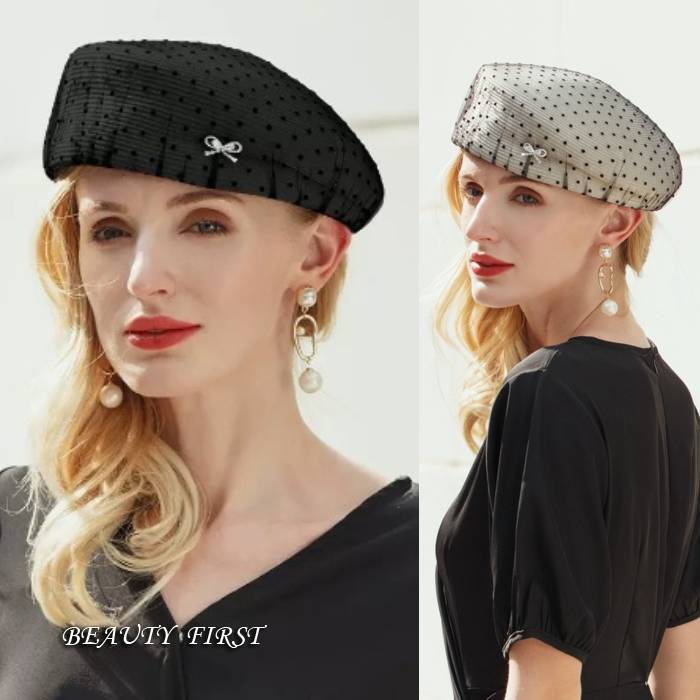 ドットメッシュトーク帽 帽子 ヘッドドレス 礼装帽子 春夏 レディース トーク帽 カクテル帽 白ホワイト 黒ブラック リボン ドット柄 おしゃれ 可愛い 映える エレガント 上品 高級感 イベント 式典 パーティー