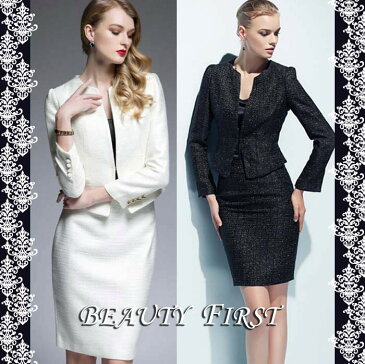 クラシカルスーツ ノーカラージャケット&タイトスカート 大人レディースタイルに クラシカルエレガント 20代30代40代50代60代ミスミセス 結婚 式披露宴 二次会 パーティ 女子会 通勤 お呼ばれ 上品 フォーマル