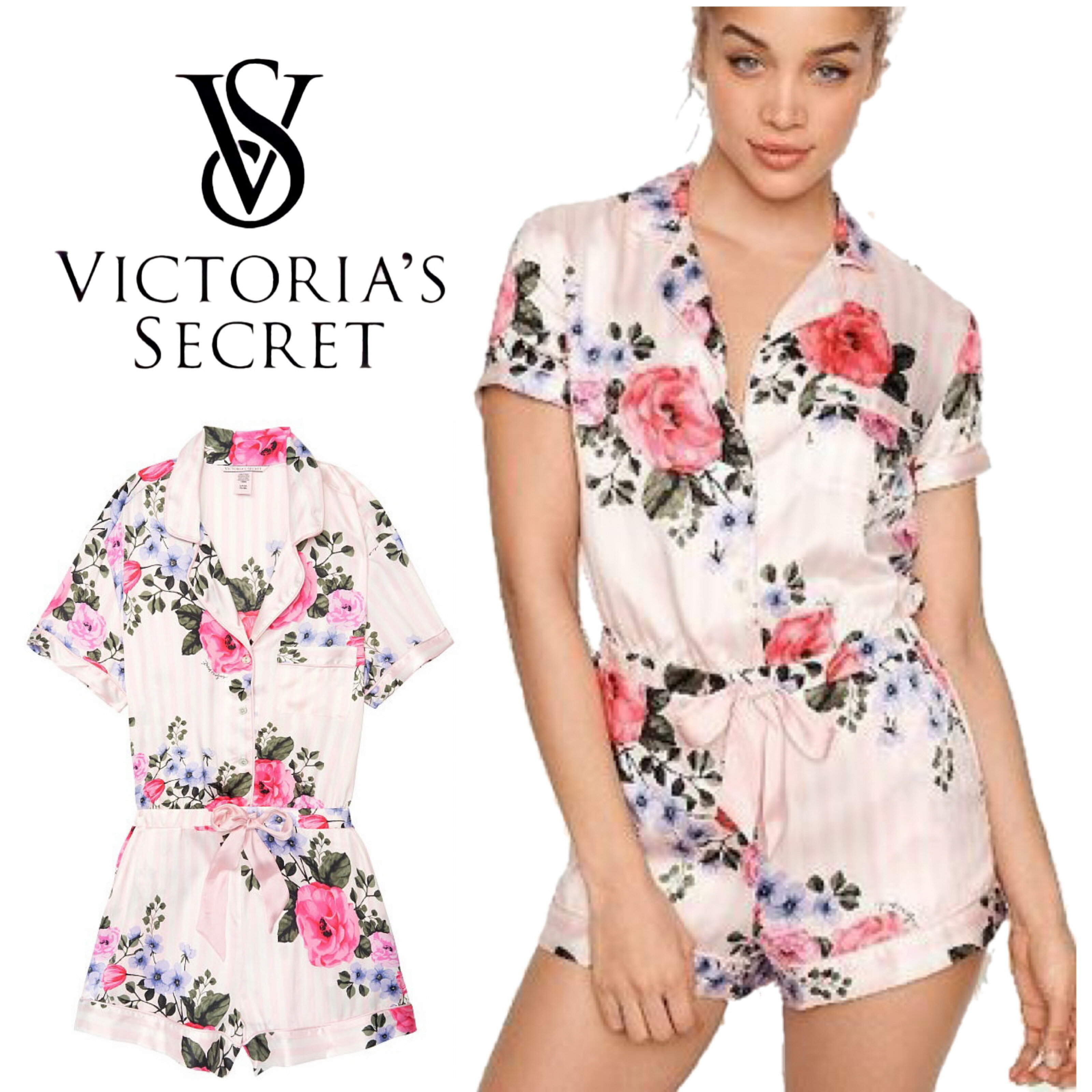 Victoria's Secret ルームウェア 《ヴィクトリアシークレット　オールインワン　半袖　花柄 レディース》　VICTORIA`S SECRET　ロンパース　パジャマ　ヴィクシー　ビクシー　ルームウェア　かわいい　ボーダー　インポート　ブランド　ラウンジウェア　クリスマス　ギフト　プレゼント　海外