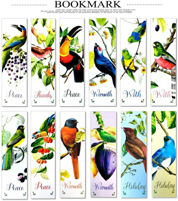 しおり 栞 30枚セット鮮やか 花 鳥 小鳥 とり トリ インコ ブックマーク カラフル 紙製 おしゃれ 30枚のパターンが全て異なる しおりセット 3017