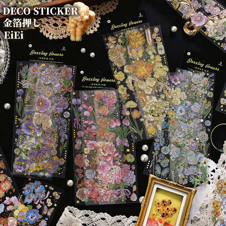 即日出荷 金箔押し クリアシール シールシート 海外ステッカー コラージュ 素材 PET ジャンクジャーナ..