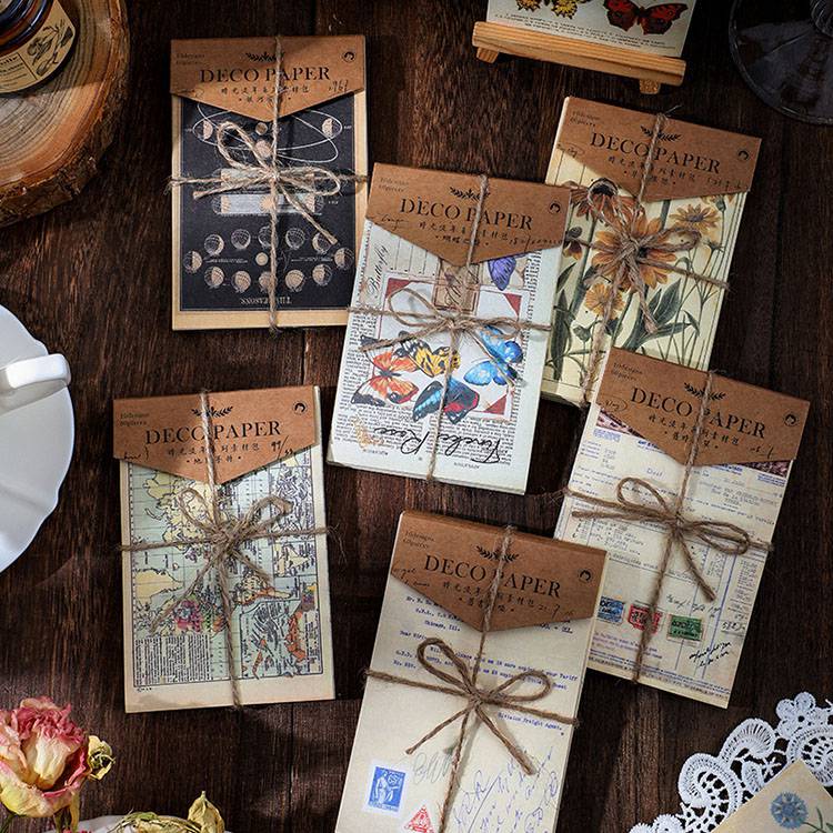 即日出荷 ヴィンテージ デザインペーパー 背景紙 手帳デコ デコ素材 60枚 アレンジ アイテム 素材ペー..