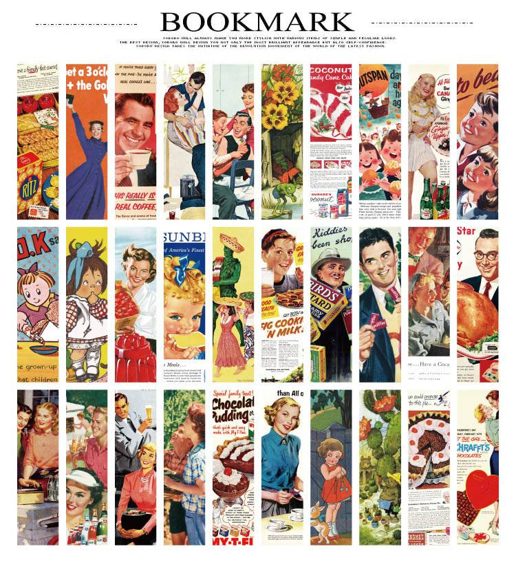 即日出荷 しおり 栞 柄違い30枚入り レトロ柄 アメリカン 洋風 ブックマーク アンティーク カラフル おしゃれ 紙製 しおりセット 3054 メッセージカー...