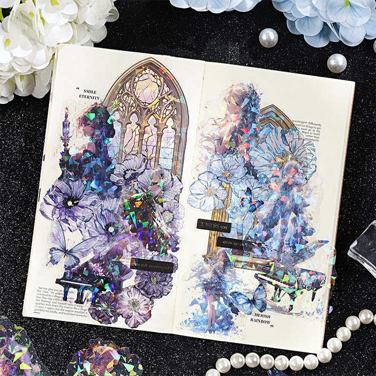 即日出荷 クリアシール 貝シェル光加工 コラージュ素材 おしゃれ 人物シール 女の子 少女 女性 楽器 ピ..