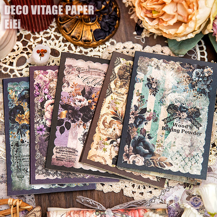 即納 海外デザインペーパー ヴィンテージ レース ペーパー 30枚 大人 おしゃれ 海外 コラージュ素材 ペーパー 枠 背景紙 素材紙 便箋 メモパッド 素材ペーパー 紙もの コラージュ 素材 レトロ アンティーク 黒 茶色 紫色 花柄 鳥籠 英字 英語 飾り枠 デコレーション 手帳 DIY