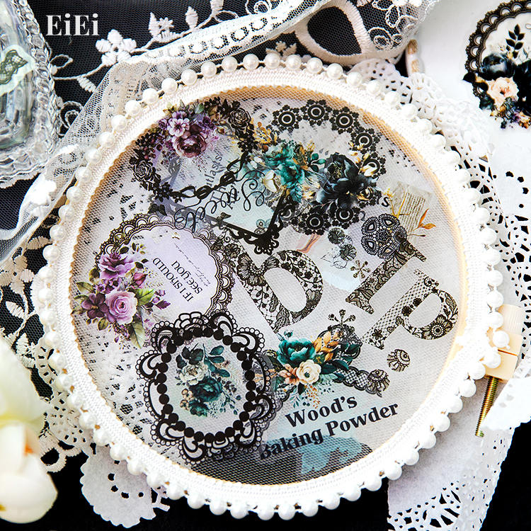 即日出荷 クリアシール 透明 レース シール コラージュ素材 シール レースステッカー コラージュ 素材 数字 英字 アルファベット 額縁 フレーム 花柄 薔薇 鳥籠 鳥かご ブラウン ブラック 黒 白 スクラップブッキング デコレーション PET 耐水 ハンドメイド 資材 手帳 DIY