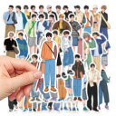 即日出荷 人物シール 男子 ステッカー 男の子 彼氏 大人 紳士 柄違い50枚 大きめ フレークシール イラストステッカー コラージュ 素材 海外ステッカー 人...