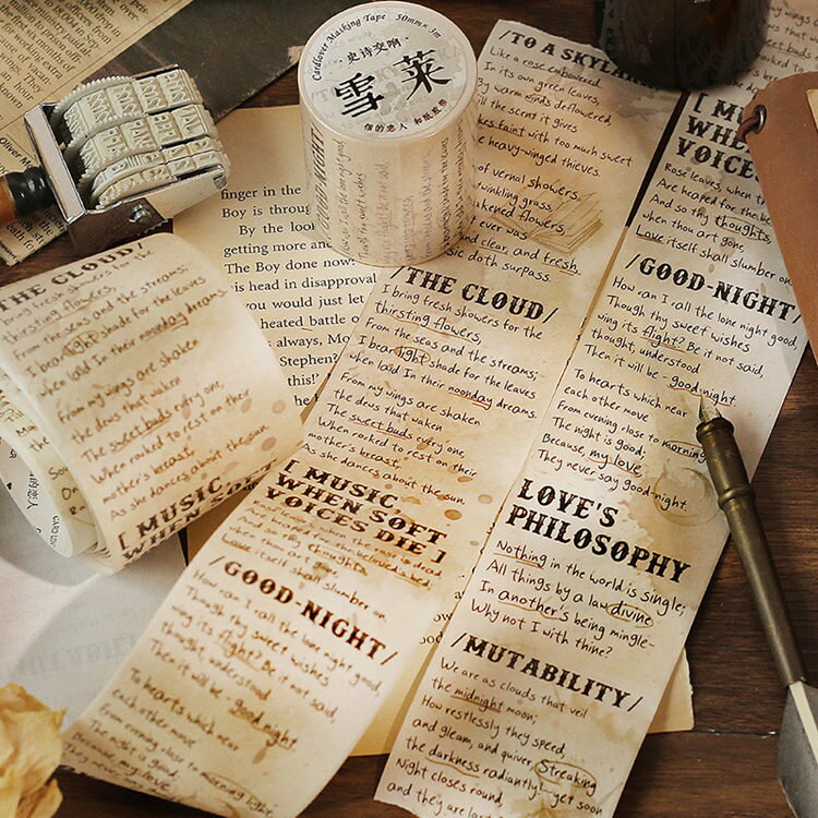 即日出荷 ヴィンテージ マスキングテープ 幅広50mm 海外 外国 マステ 剥離紙付き ダメージ加工 英語 英字 名人 名言 詩 文字 ビンテージ アンティーク コラージュ 素材 手帳 デコ ジャンクジャーナル 人物 植物 透ける モノトーン デコレーション 茶系 ブラウン系 和紙 DIY