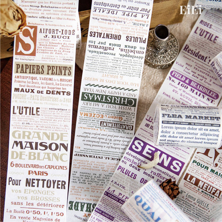 即日出荷 海外 マスキングテープ 幅広55mm 英字 外国 コラージュ 素材 マステ 剥離紙付き アルファベット 英語 文字 素材 シンプル アンティーク スクラップブッキング デコ シール ジャンクジャーナル 透ける 英字シール 英字 ステッカー ブラウン 黒 カラフル 手帳 DIY