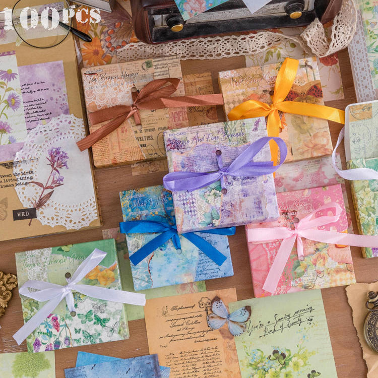 即日出荷 海外 素材ペーパー 素材紙 大容量 100枚 箱入 レース 花 和風 洋風 手帳デコ コラージュ 素材 ジャンクジャーナル ヴィンテージ レトロ アンティーク デザインペーパー 背景紙 紙活 紙もの デコレーション アルバム 手芸 おすそ分け メモ メッセージカード 手紙 DIYのサムネイル