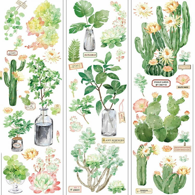 即日出荷 耐水シール 6シート 観葉植物 多肉植物 藤の花 フルーツ コラージュ素材 PET 耐水 ステッカー..