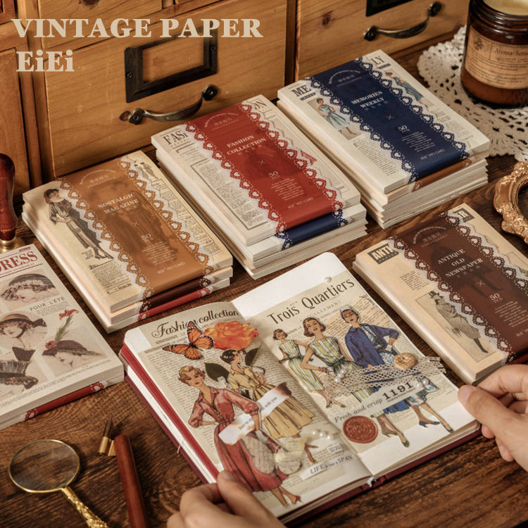 即日出荷 レトロ柄 素材紙ブック コラージュ素材 50枚 海外 欧米 人物 大人 女の子 紳士 ファッション ..