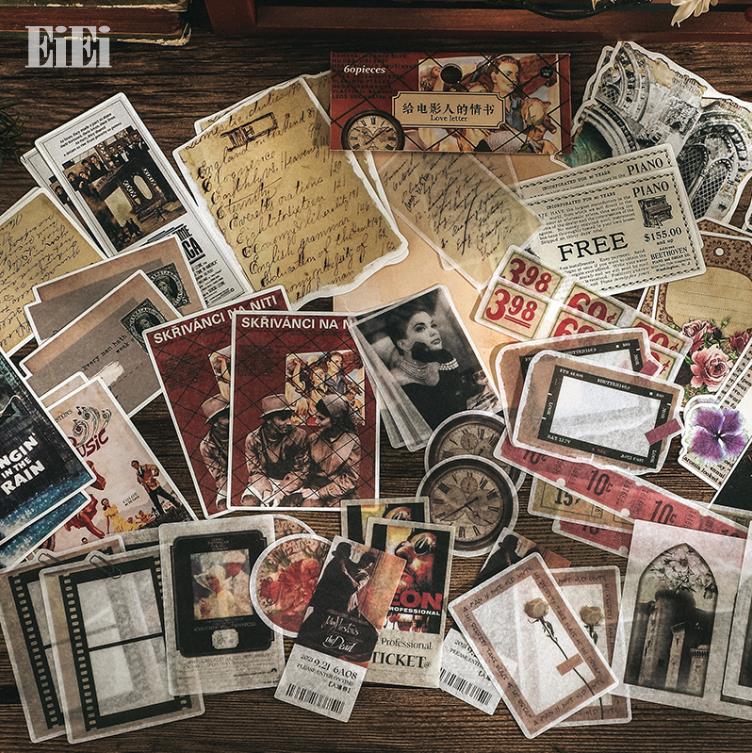 即日出荷 コラージュ素材 60点セット レトロ 素材 ペーパー ＋マステシール 海外 レース ペーパー デザ..