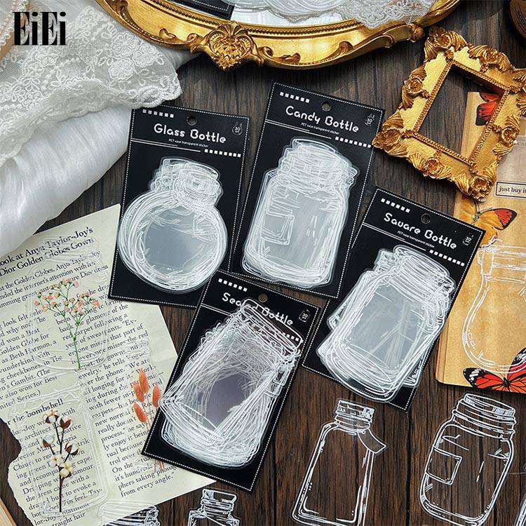 即日出荷 話題 ボトル 瓶 ガラス瓶 硝子 シール 海外ステッカー PET 透明シール 透明ステッカー 海外シール 30枚 ボトル 香水瓶 花瓶 海外 手帳 デコシール デコレーション ジャンクジャーナル コラージュ 素材 ホワイト 白 耐水 スマホ 飾り デコ素材 おしゃれ クリアシール 2