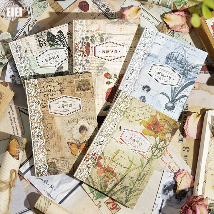 即日出荷 海外 デザインペーパー 便箋 50枚/冊 コラージュ 素材 背景紙 素材紙 素材ペーパー ブック メモパッド おしゃれ 枠 レトロ 飾り枠 フレーム 海外 ペーパー 薄手 紙もの 紙活 コラージュ素材 スクラップ ラブレター 花 フラワー ハンドメイド 資材 手帳 日記 DIYのサムネイル
