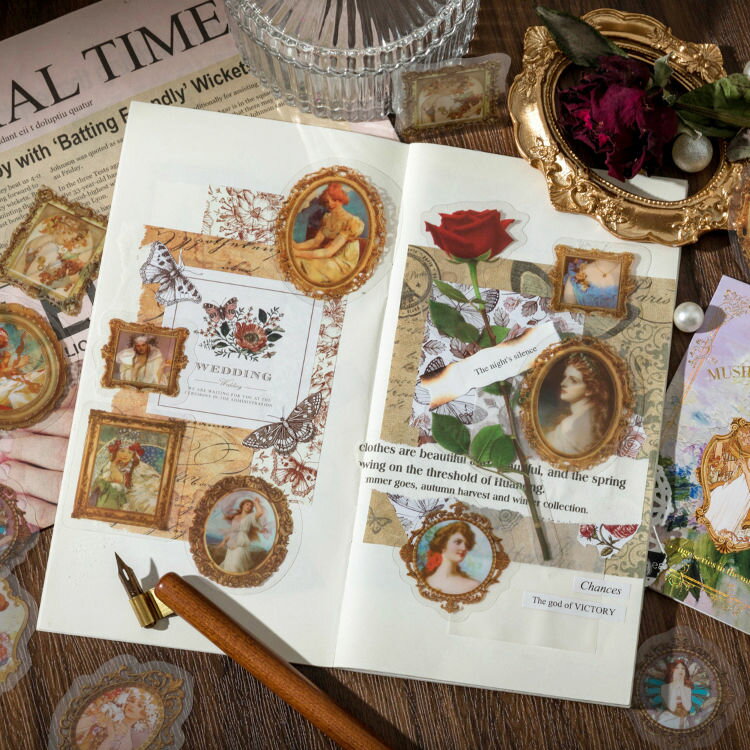 即日出荷 クリアシール レトロ 人物シール コラージュ素材 アンティーク 欧米 外国 女性 女の子 大人 天使 妖精 貴婦人 ミュシャ 額縁 枠 フレーム 透明 人物 ステッカー スクラップブッキング 耐水 PET 30枚 デコレーション ジャンクジャーナル 手帳 日記 ハンドメイド DIY