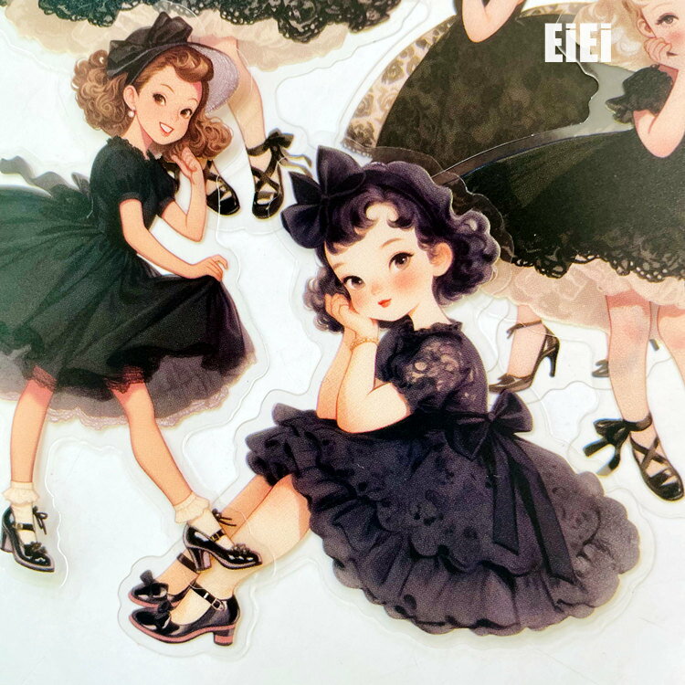 即日出荷 人物シール 昭和 レトロ 30枚 大きめ 大人 少女 女の子 天使 イラストシール クリアシール 女の子シール コラージュ素材 おしゃれ 人物 シール PETシール 耐水シール アンティーク 透明シール ダイカットシール 女子 女性 人物 黒 デコレーション 日記 手帳 DIY