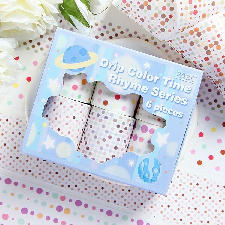 即日出荷 買い得セット 柄違い6ロール/箱 マスキングテープ 幅広50mm 水玉模様 ドット柄 コラージュ素材 おしゃれ 手帳シール 大容量 背景シール 円形 丸 デコレーション コラージュ 素材 話題 人気 水玉シール ドットシール 封緘シール マステシール ハンドメイド 手帳 DIYのサムネイル