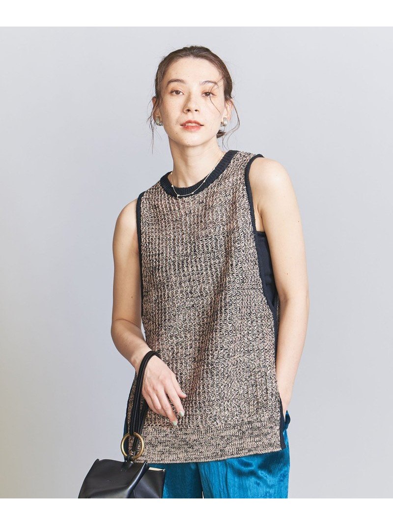 【SALE／40%OFF】テープヤーン ニットベスト BEAUTY & YOUTH UNITED ARROWS ビューティ＆ユース ユナイテッドアローズ トップス ベスト・ジレ ベージュ ネイビー【RBA_E】【送料無料】[Rakuten Fashion]のサムネイル