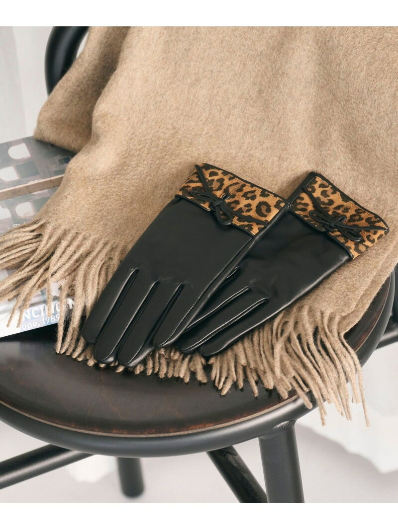 レザー*レオパードスエード コンビ リボン グローブ BEAUTY&YOUTH UNITED ARROWS ビューティー&ユース ユナイテッドアローズ ファッシ...