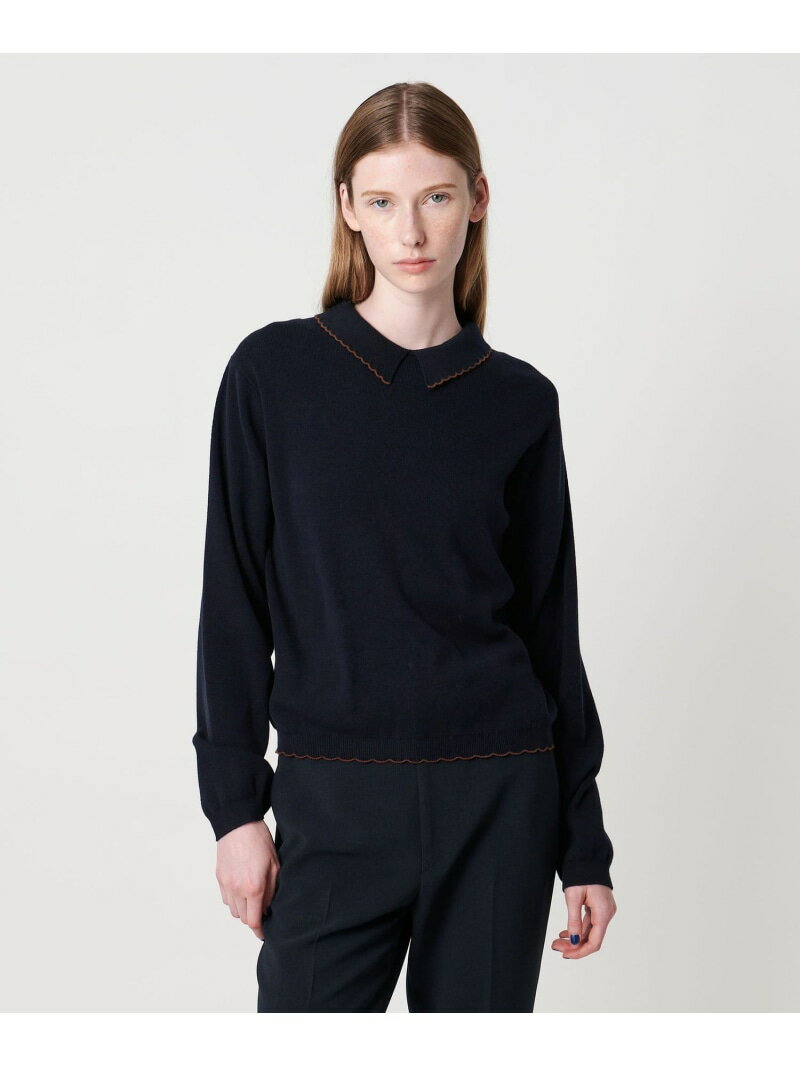 ＜Steven Alan＞コットンカシミヤ ラッフル ポロニット Steven Alan ビューティー＆ユース　ユナイテッドアローズ トップス ニット ネイビー グリーン【送料無料】[Rakuten Fashion]のサムネイル