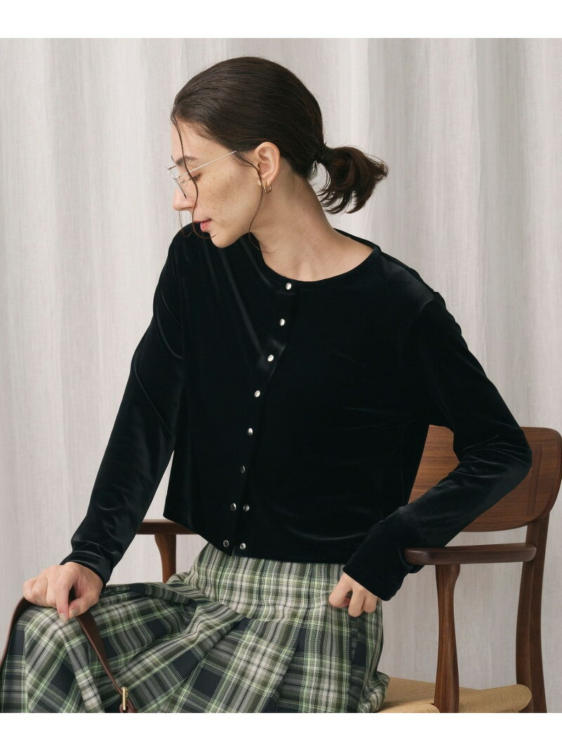 ベロアコンパクト カーディガン BEAUTY&YOUTH UNITED ARROWS ビューティー＆ユース　ユナイテッドアローズ トップス カーディガン ホワイト ブラック【送料無料】[Rakuten Fashion]のサムネイル