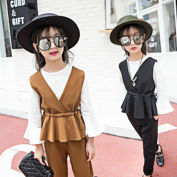 パンツスーツ セットアップ 女の子 入学式 卒業式 服 女の子 かっこいい 韓国 子供服 女の子 黒 キッズ 発表会 スーツ パンツ ベスト 3点セット 春 秋...