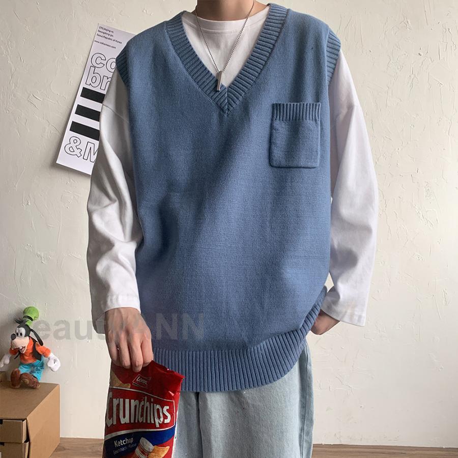ニットベスト メンズ ベスト カジュアル トップス Vネック ゆったり きれいめ セーター 韓国ファッション 古着系 父の日 ギフト プレゼント ギフト 父の日...