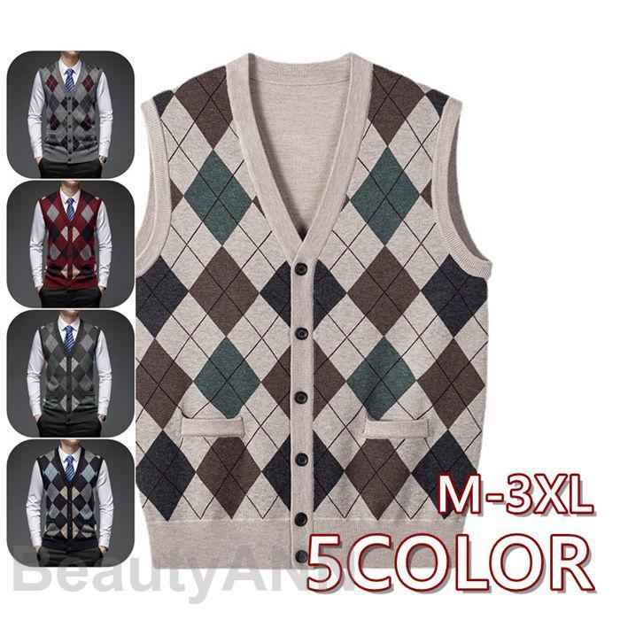 ニットベスト メンズ ビジネスベスト チェック柄 紳士服 前開き オフィス 通学 カジュアル 通勤 トップス 秋冬 おしゃれ 彼氏 父の日 30代 40代 50...