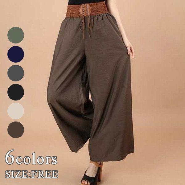 ワイドパンツ ロング丈 エスニック スカーチョ フレア パンツ ゆったり 春夏 カジュアル ボトムス レディース ギフト プレゼント 春物 春夏 春服 夏服 母の日(4)