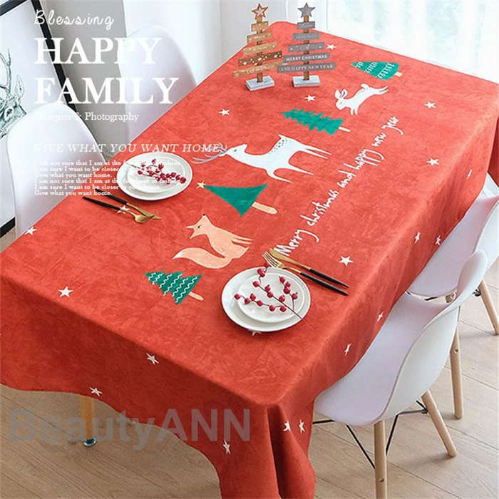 新生活 クリスマス テーブルクロス テーブルカバー 長方形 140x180cm 汚れ防止 クリスマス 飾り レッド グリーン クリスマスツリー トナカイ 食卓カ...