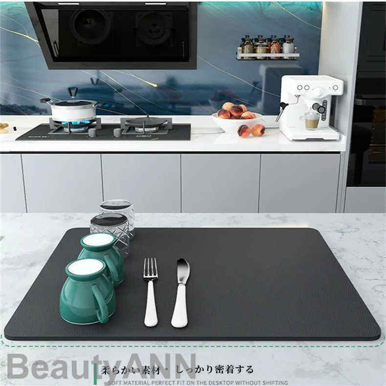 新生活 水切りマット 吸水マット水切りラック 抗菌 吸水速乾マット 食器乾燥マット シンク上 棚シートシンクマット キッチン 丸めて収納 折りたたみ ロング 4...