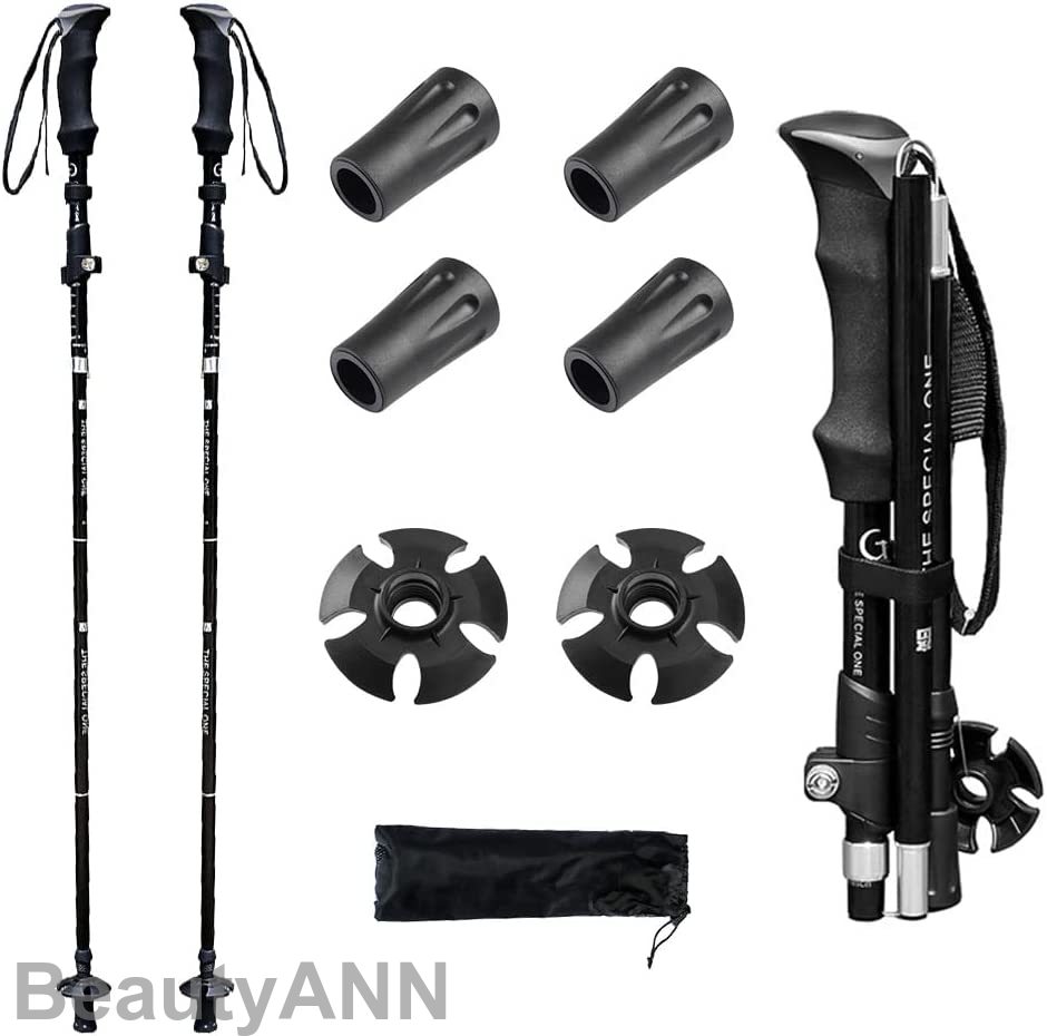 トレッキングポール 2本セット アルミ製 5段伸縮式 折りたたみ 超軽量 長さ調整可能 トレッキングステッキ 登山ストック ウォーキングポール コンパクト ポー...