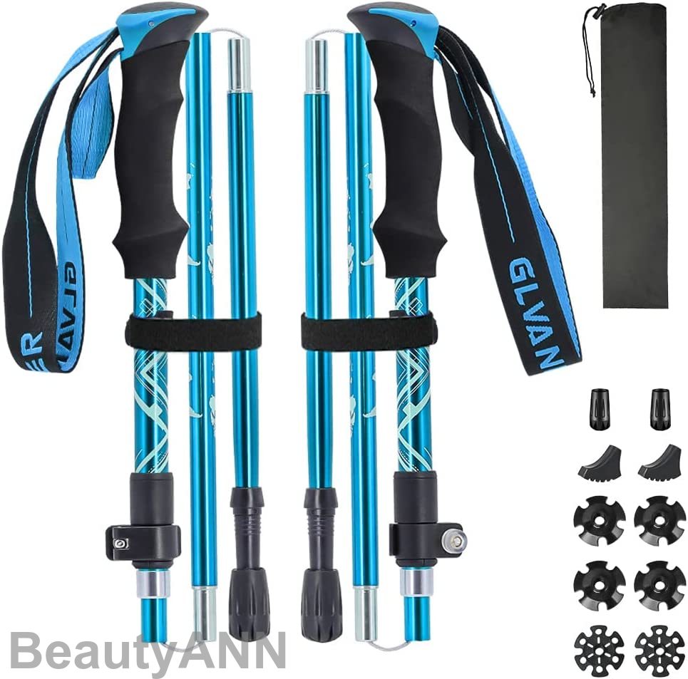 トレッキングポール 2本セット 5段伸縮式 折りたたみ式 トレッキングステッキ クライミング 軽量 アルミ製 ポール アルミニウム 合金製 ストック ウォーキン...