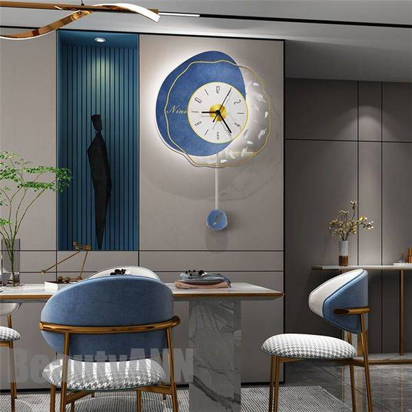 新生活 壁掛け時計 LED夜の光時計 振り子時計 光る クロック 北欧風 ライト付き 光明 モダン 新築祝い 電池 スイープ 静か 音がしない おしゃれ ブルー...