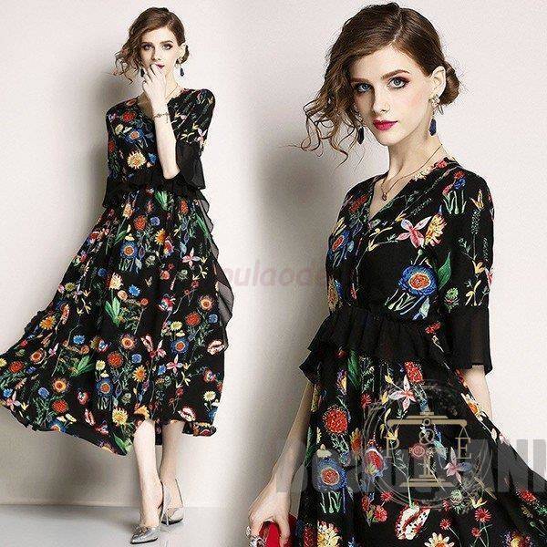 新生活 パーティードレス 結婚式 40代 30代 ロング 袖あり 半袖 韓国風 大きいサイズ フォーマルドレス 花柄ワンピース お呼ばれ 二次会 披露宴 謝恩会...